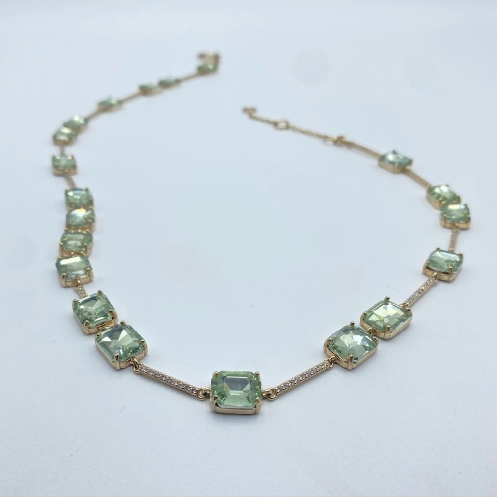 Delicate Pale Green Crystal Station Necklace - Picture 6 of 9